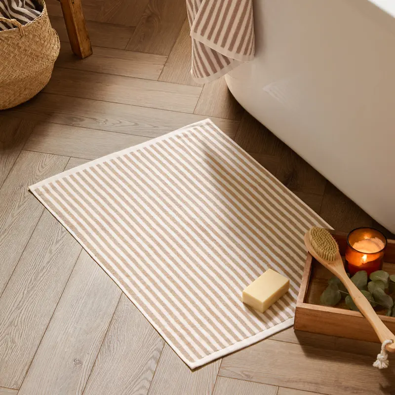 Hebden Striped Cotton Bath Mat Natural 1