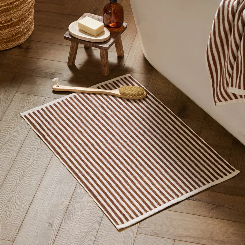 Hebden Striped Cotton Bath Mat Pecan 1