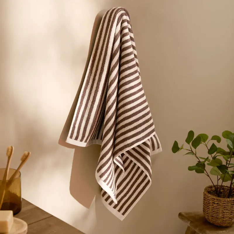 Hebden Striped Cotton Towels Chocolate 1