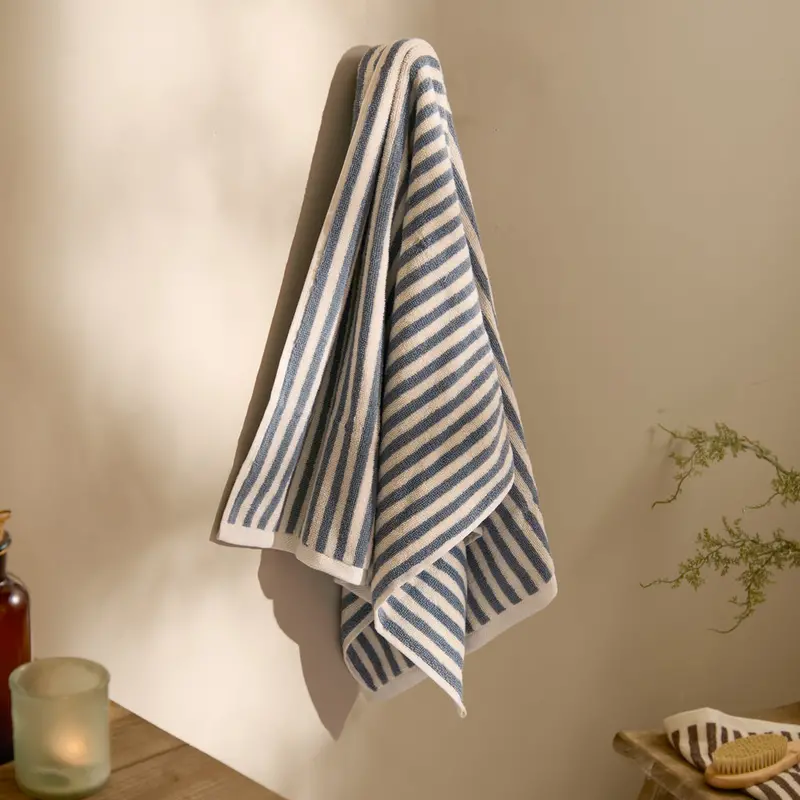 Hebden Striped Cotton Towels Denim Blue 1