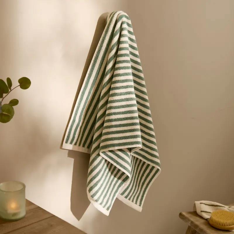 Hebden Striped Cotton Towels Forest 1