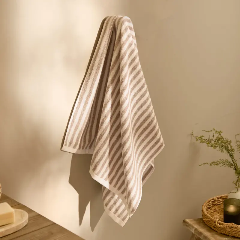 Hebden Striped Cotton Towels Natural 1