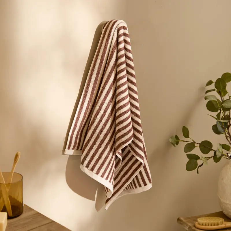 Hebden Striped Cotton Towels Pecan 1