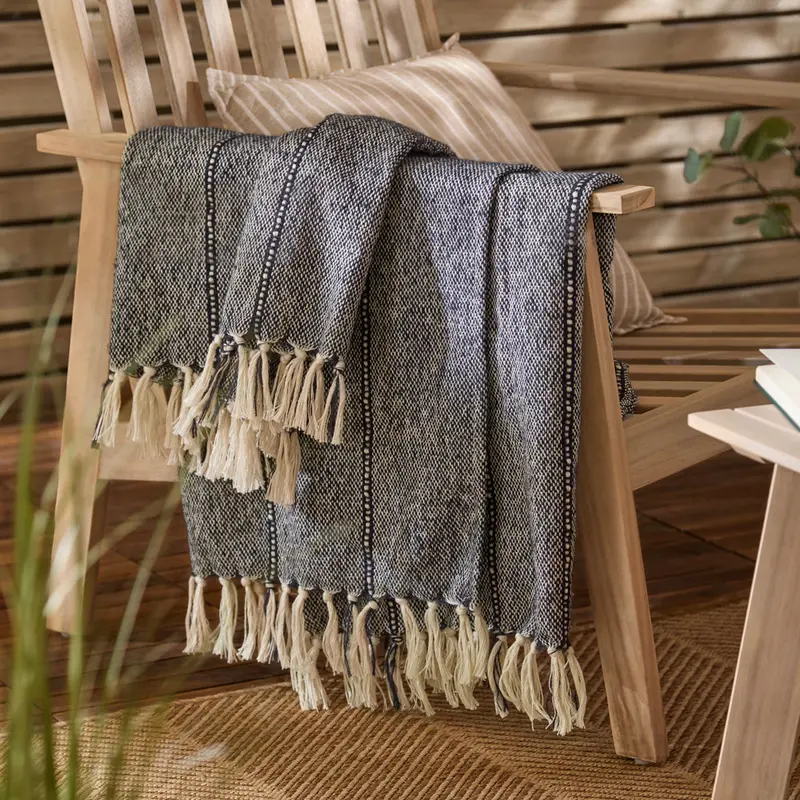 Hedon Woven Indoor/Outdoor Throw Navy 1