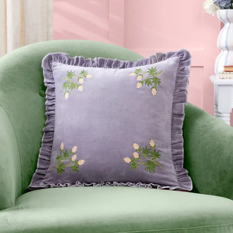 Hettie Embroidered Velvet Cushion Lilac 1