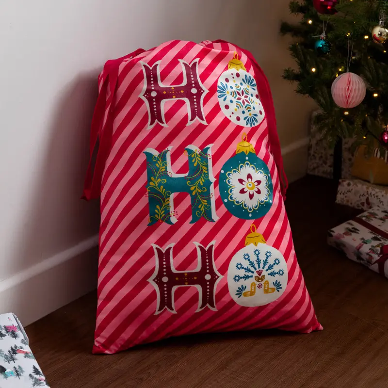 Ho Ho Ho Printed Velvet Xmas Sack Red 1