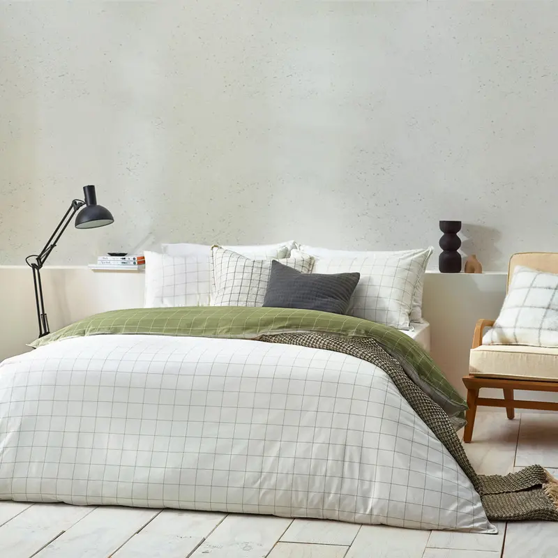 Howarth Check Duvet Cover Set Moss/Natural 1
