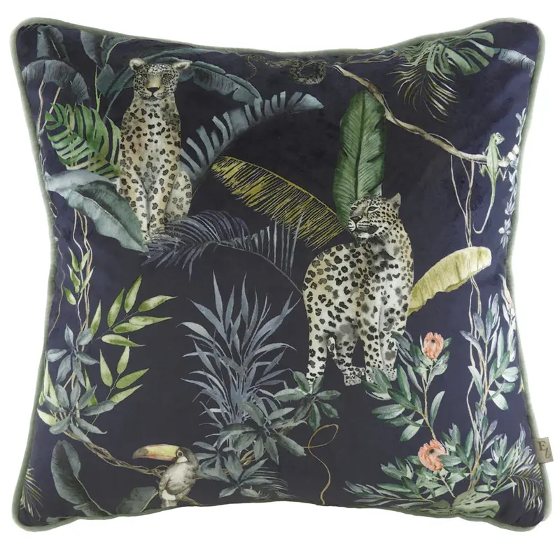 Jungle Leopards Cushion Petrol 1