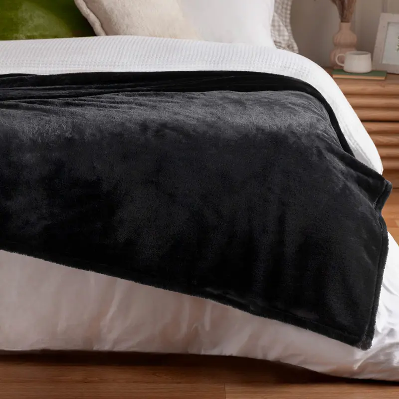 Kallu Double-Sided Faux-Fur Throw Black 1