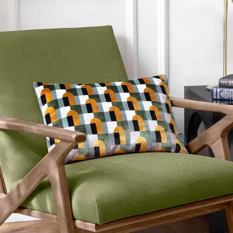 Keela Cut Velvet Cushion Gold/Blue 1
