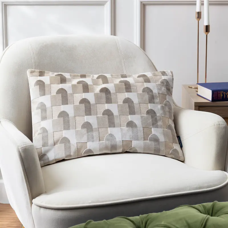 Keela Cut Velvet Cushion Natural 1