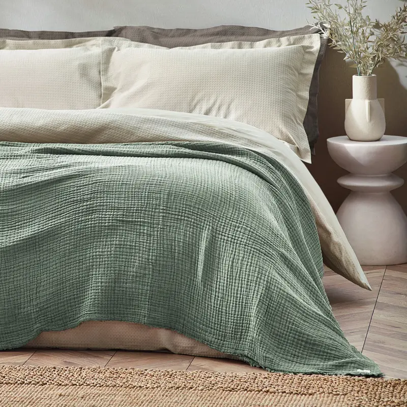 Lark Muslin Cotton Oversized Throw Eucalyptus 1