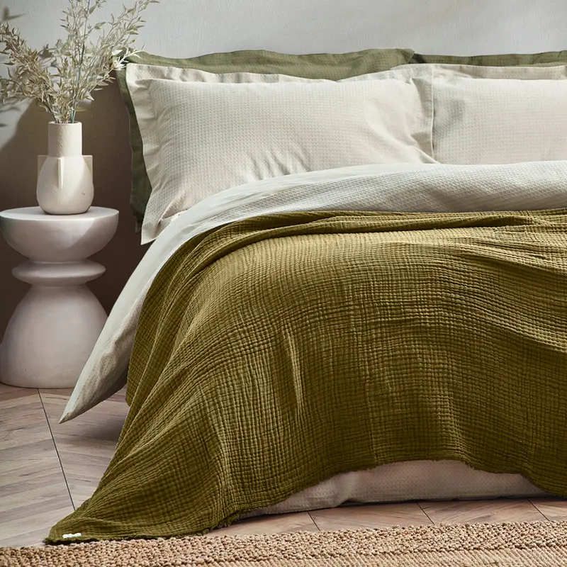 Lark Muslin Cotton Oversized Throw Khaki 1