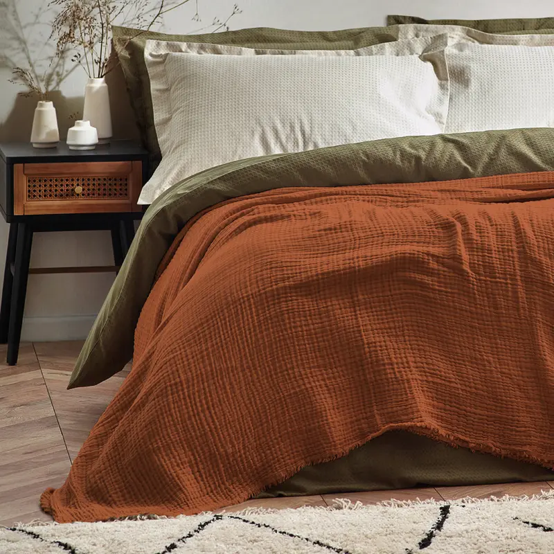 Lark Muslin Cotton Oversized Throw Pecan 1