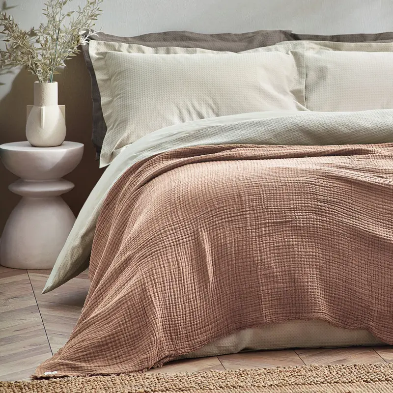 Lark Muslin Cotton Oversized Throw Pink Clay 1