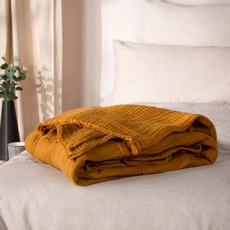 Lark Muslin Cotton Throw Cumin 1