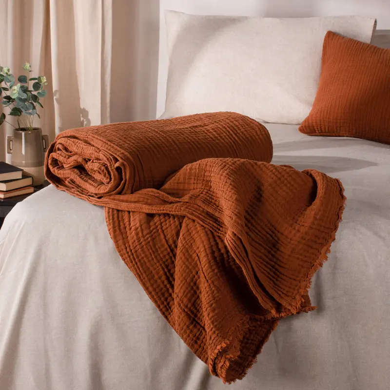 Lark Muslin Cotton Throw Pecan 1