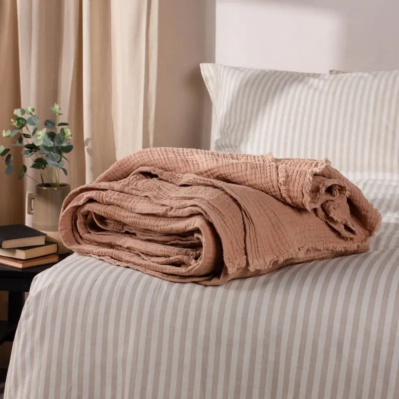Lark Muslin Cotton Throw Pink Clay 1