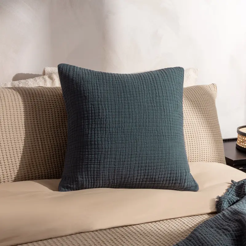 Lark Muslin Crinkle Cotton Cushion Dusk 1