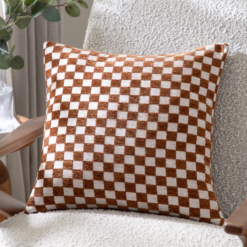Larro Chenille Checkerboard Cushion Copper 1