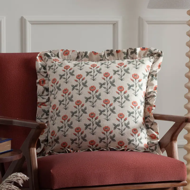 Linen Renee Printed Ruffle Cushion Multicolour 1