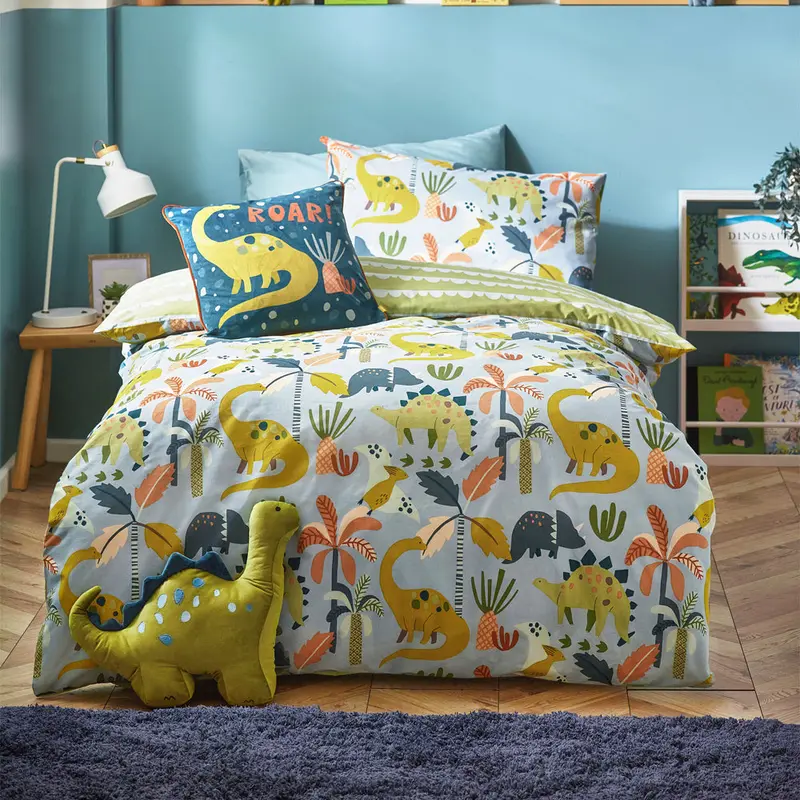 Little Dinos Scandi Duvet Cover Set Blue/Green 1