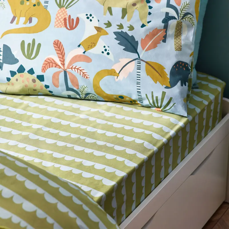 Little Dinos Scandi Fitted Bed Sheet Green/Blue 1