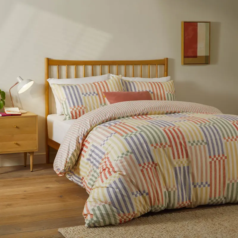 Madison Stripe Printed Soft Touch Duvet Cover Set Multi/Apricot 1
