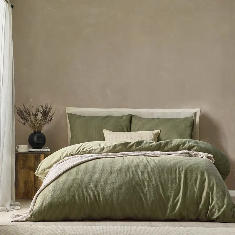 Malton Stripe 100% Cotton Duvet Cover Set Forest Green 1