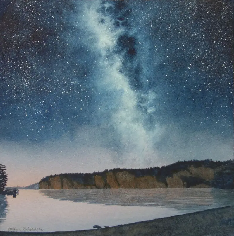 Mazinaw Midnight, Watercolour On Panel, 10 X 10" New 1