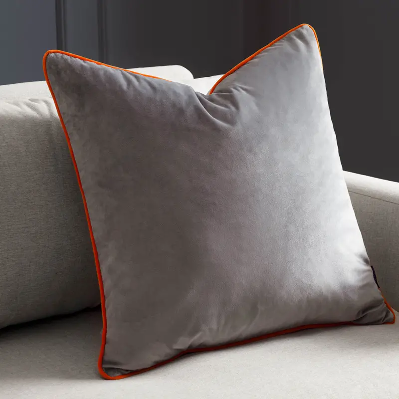 Meridian Velvet Cushion Grey/Clementine 1