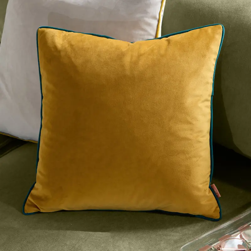 Meridian Velvet Cushion Ochre/Teal 1
