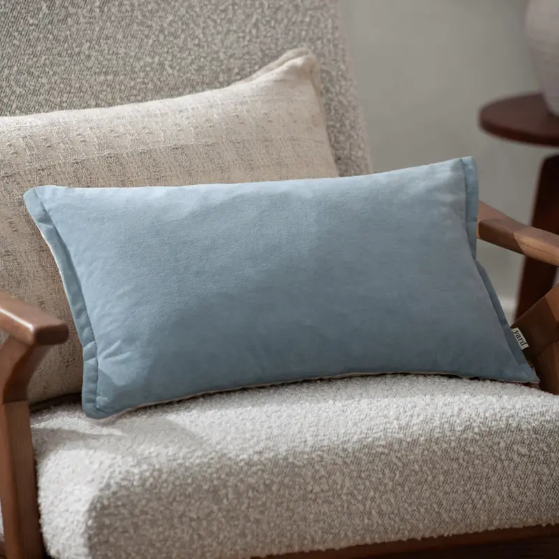 Merton Rectangular Velvet Cushion Dusty Blue 1