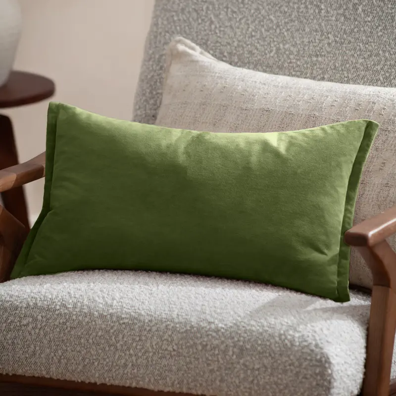 Merton Rectangular Velvet Cushion Olive Oil 1