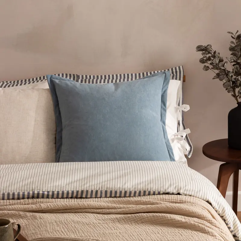 Merton Square Velvet Cushion Dusty Blue 1