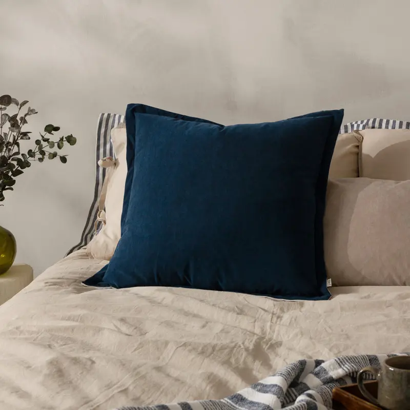 Merton Square Velvet Cushion Indigo 1