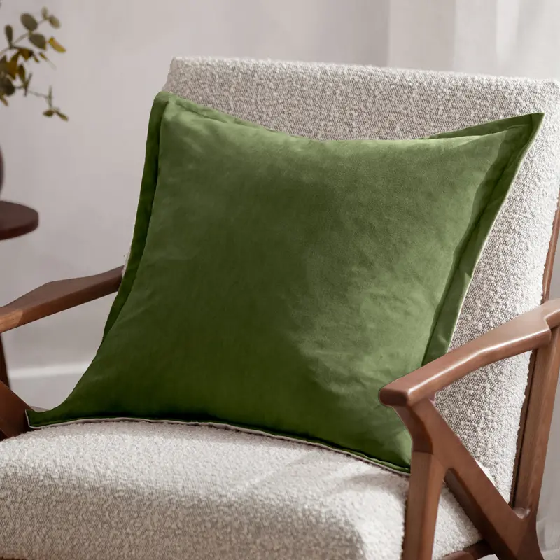 Merton Square Velvet Cushion Olive Oil 1