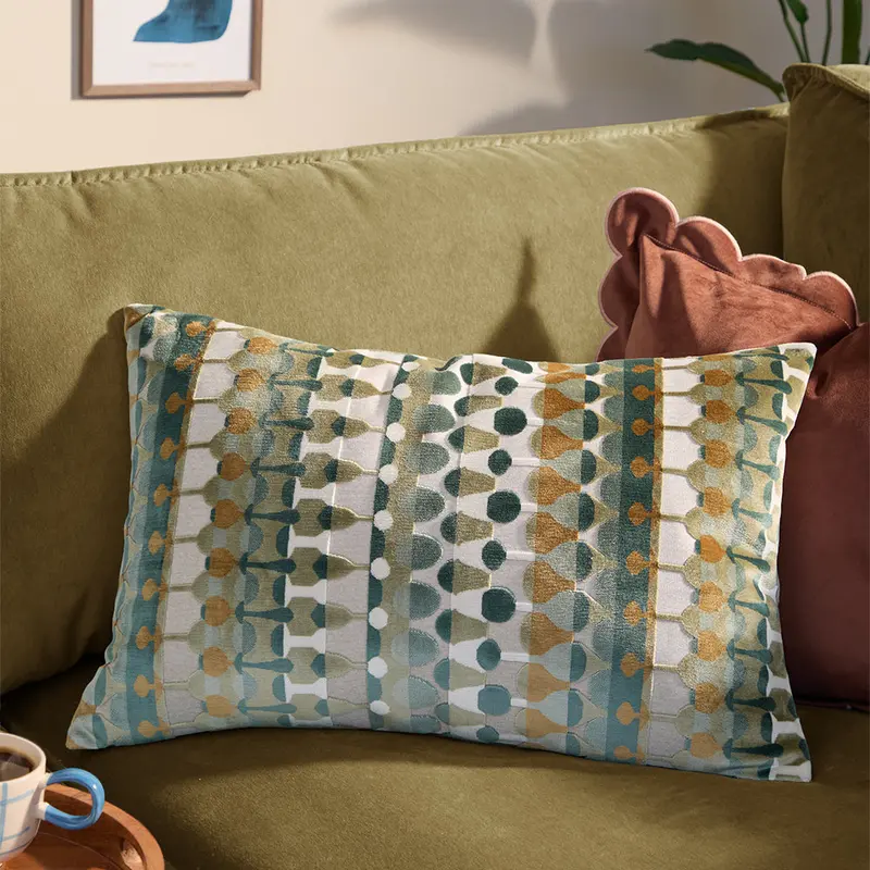 Metro Abstract Velvet Jacquard Cushion Green 1