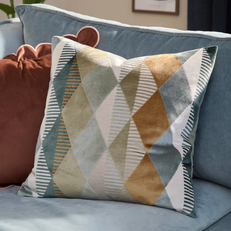 Metro Harlequin Velvet Cushion Green 1