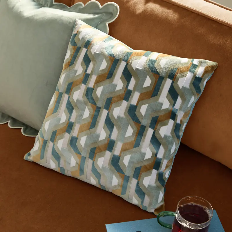 Metro Prism Velvet Cushion Green 1