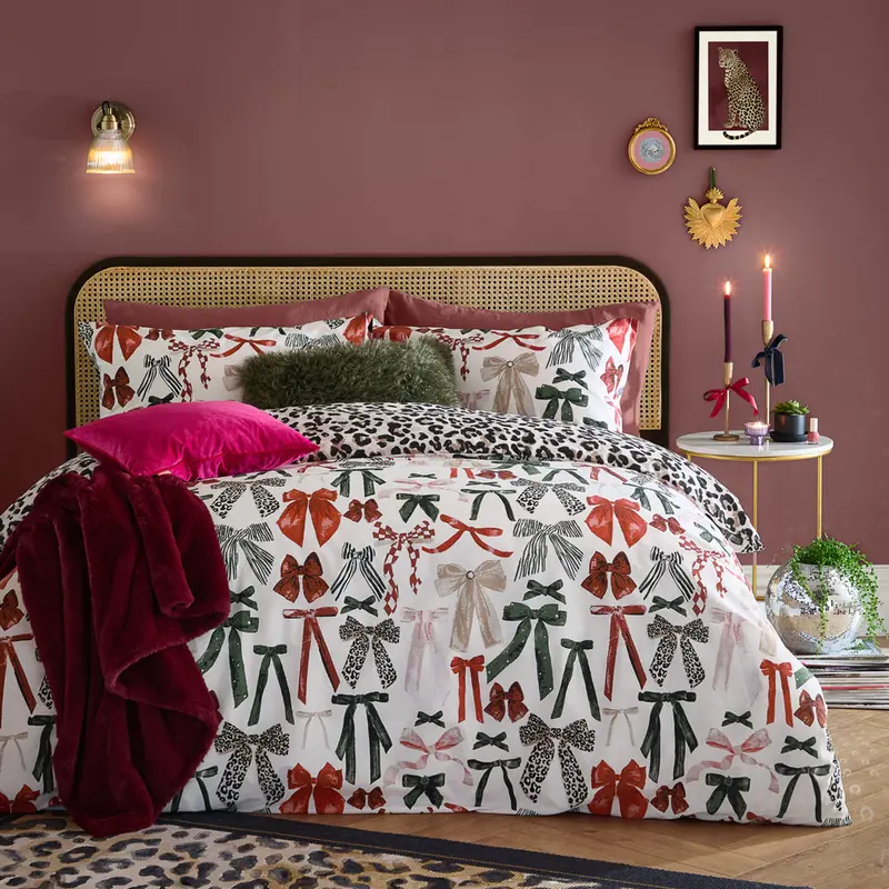 Mila Bows Reversible Duvet Cover Set Leopard 1