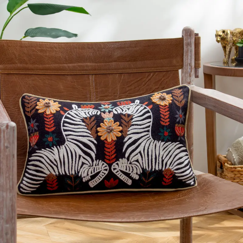 Mirrored Zebra Embroidered Cushion Multicolour 1