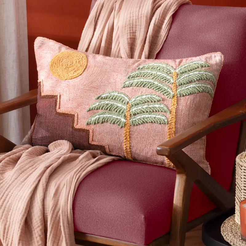 Moloko Embroidered Cushion Pink Sunset 1