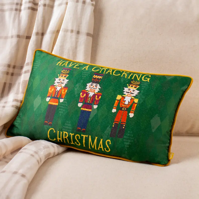 Nutcracker Cracking Christmas Cushion Green 1