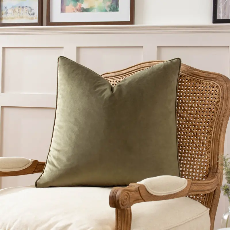 Opulence Soft Velvet Cushion Khaki 1