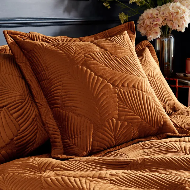 Palmeria Quilted Velvet Cushion Rust 1