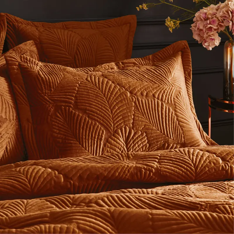 Palmeria Quilted Velvet Pillowcase Rust 1
