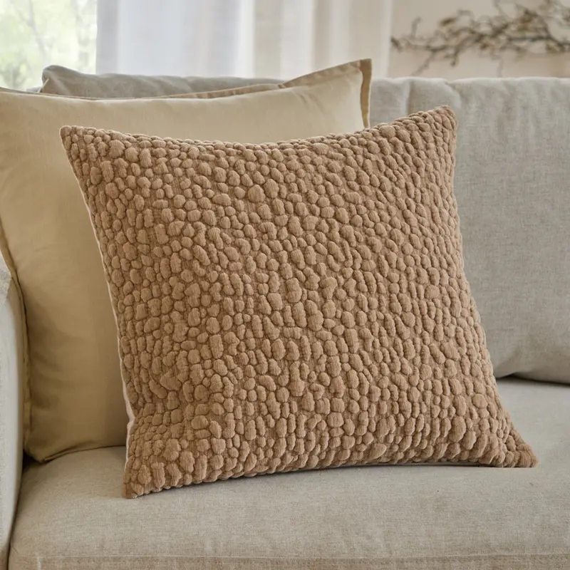 Pebble Textured Chenille Cushion Stone 1