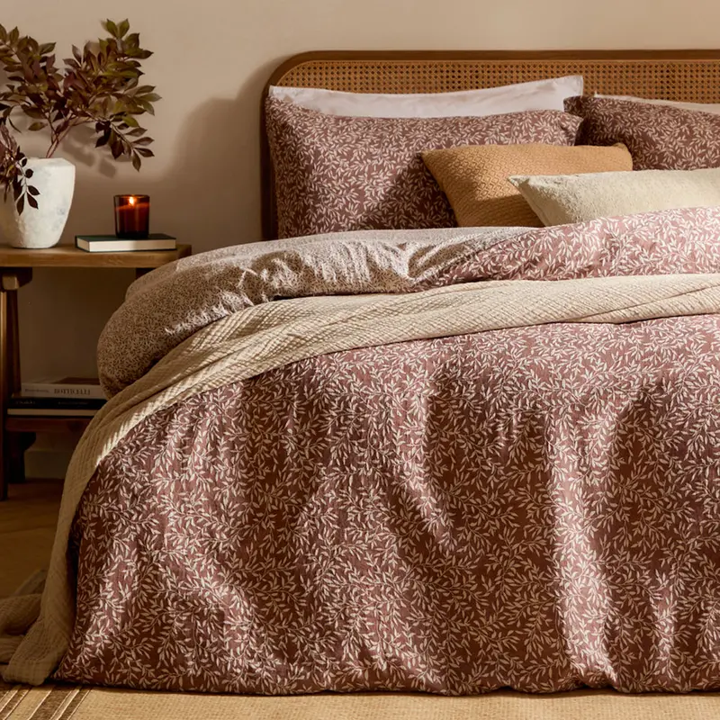 Perrie Leaf Muslin 100% Cotton Duvet Cover Set Cinnamon 1