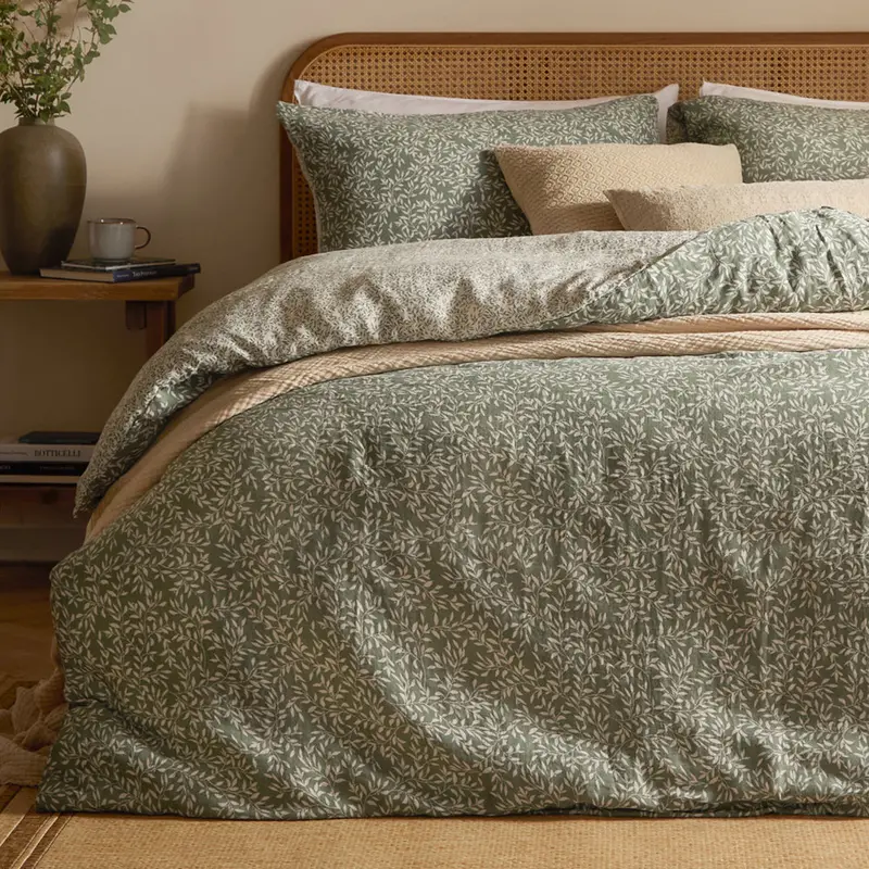 Perrie Leaf Muslin 100% Cotton Duvet Cover Set Forest 1